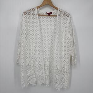 Joni B White Crochet White Open Front Lace Cover-up Women's XL